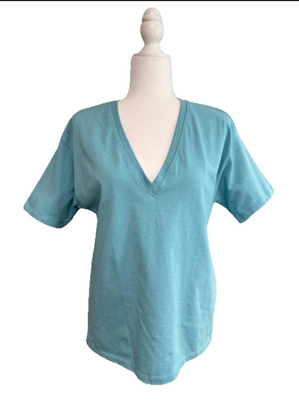 Zara V-Neck Top Womens M Blue Tee Shirt